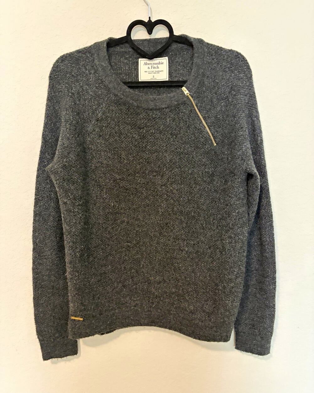 Y2K Abercrombie & Fitch Gray Knit 1/4 Zip Crew Neck Pullover Sweater S